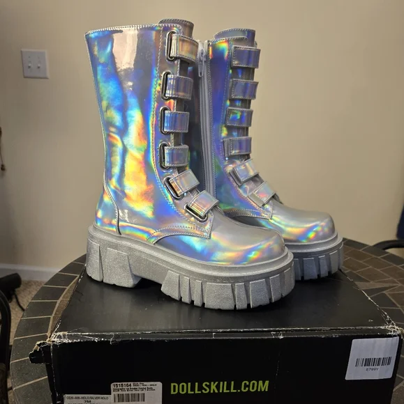 NIB Club Exx Dolls Kill Holographic Ice Breaker Platform Boots - Picture 2 of 12